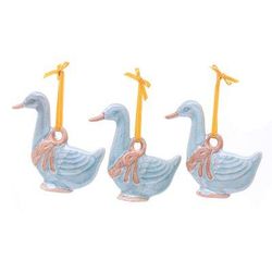 Celadon ceramic ornaments, 'Festive Blue Ducks' (set of 3)