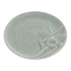 Lanna Orchid,'Green Floral Celadon Ceramic Dessert Plate'