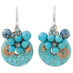 Moonlight Garden in Blue,'Dyed Calcite Sterling Silver Dangle Earrings from Thailand'