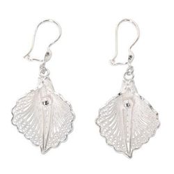 White Mustard,'Handmade Sterling Silver Dangle Earrings with Floral Motif'