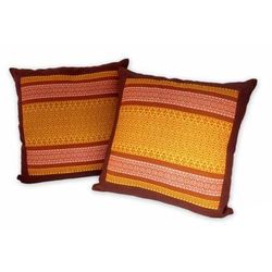 Cotton cushion covers, 'Thai Sunshine' (pair) - Cotton Cushion Covers