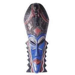 Cultural Blue,'African Sese Wood Mask in Blue Crafted in Ghana'