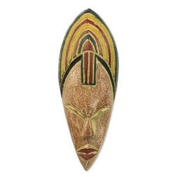 Joyfulness is a Crown,'Hand Carved African Sese Wood Wall Mask from Ghana'