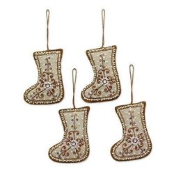 Celebration Stockings,'Set of Four Beaded Cotton Stocking Ornaments from India'