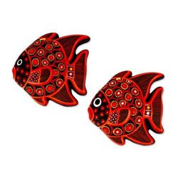 Red Fish,'Hand-Painted Ceramic Fish Ornaments in Red (Pair)'