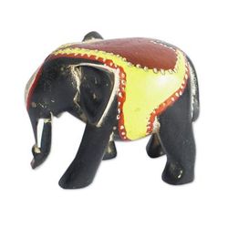 'Hand-Painted Red and Yellow Elephant Sese Wood Figurine'