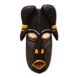 Mighty Horns,'African Wood Mask with Embossed Aluminum from Ghana'