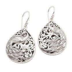 Garden Peacocks,'Sterling Silver Peacock Dangle Earrings'