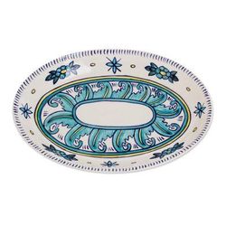 Bermuda,'Artisan Crafted Oval Ceramic Platter with Floral Motif'