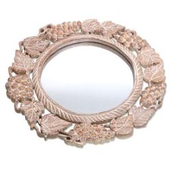 Buleleng Bouquet,'Grape Motif Round Wall Mirror with Distressed Finish'