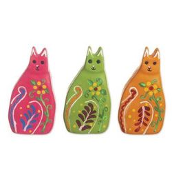 Colorful Cats,'Hand Painted Ceramic Cat Figurines (Set of 3)'