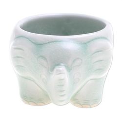 Lanna Elephant,'Handmade Celadon Teacup in Green'