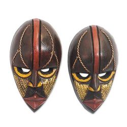 African wood mini-masks, 'Ntaafo' (pair)