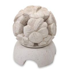 Limestone tealight candleholder, 'Hibiscus'