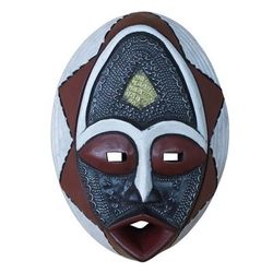 Noble Lover,'African Sese Wood Mask in White Red and Black from Ghana'