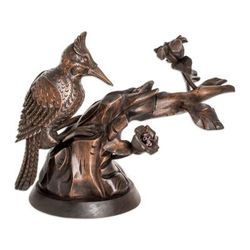 Industrious Woodpecker,'Hand Carved Cedar Wood Bird Sculpture from Guatemala'