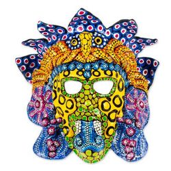 Kukulkan in Colors,'Handcrafted Signed Papier Mache Mexican Plumed Serpent Mask'