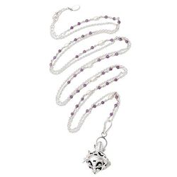 Angelic Sound,'Bali Cultured Pearl & Amethyst Silver Harmony Ball Necklace'