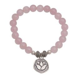 Lotus Burst,'Rose Quartz and Lotus Charm Beaded Bracelet from BAli'