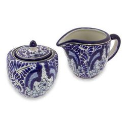 Talavera ceramic sugar and creamer set, 'Puebla Kaleidoscope'