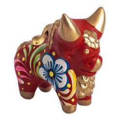 Little Red Pucara Bull,'Ceramic Hand Painted Pucará Bull Sculpture from Peru'
