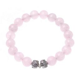 Leafy Pink,'Leaf-Themed Rose Quartz Beaded Stretch Bracelet'