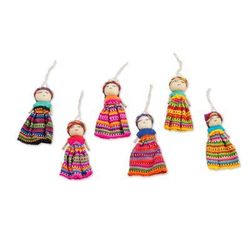 Worry Dolls Share the Love,'Set of 6 Guatemalan Worry Doll Ornaments Crafted by Hand'