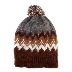 '100% Alpaca Unisex in Brown Hat Hand-Knitted in Peru'