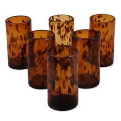 'Tall Tortoise Shell' (set of 6) - Six Water Glasses Handblown Recycled Glass Drin