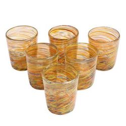 Blown glass rock glasses, 'Rainbow Centrifuge' (set of 6)