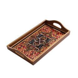 Floral Connection,'Floral Motif Reverse Painted Glass Tray from Peru'