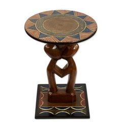 'Handcrafted Love-Themed Cedarwood Accent Table from Ghana'