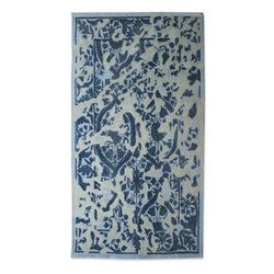 Blue Majestic Garden,'Blue and Grey Floral Wool Area Rug (5x8) from India'