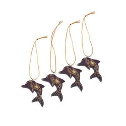Morning Dolphins,'Set of 4 Handmade Mahogany Wood Dolphin Ornaments from Bali'