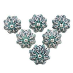 'Hand-Painted Ceramic Knobs with Floral Motif (Set of 6)'