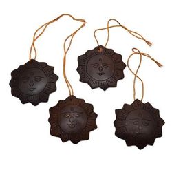 Tegalalang Sun,'Handmade Sun Coconut Shell Ornaments from Bali (Set of 4)'