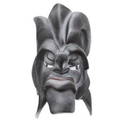 Boruca Warrior,'Silver-Tone Resin and Fiberglass Decorative Wall Mask'