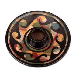 'Handcrafted Wavy-Patterned Round Ceramic Palo Santo Holder'