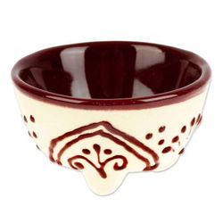 Maroon Lines,'Hand-Painted Ceramic Pinch Bowl in Maroon'