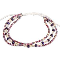 Inspiration in Purple,'Adjustable Crystal and Glass Beaded Wristband Bracelet'