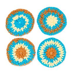 Turquoise Pinwheel,'Set of 4 Handmade Turquoise and Brown Crocheted Coasters'