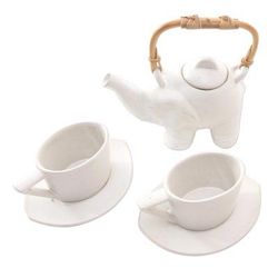 Elephant Tea,'Ceramic Elephant-Themed Tea Set for Two (5 Pcs)'