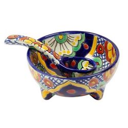 Hidalgo Fiesta,'Handmade Ceramic Bowl and Spoon Set'