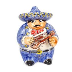 Blue Mariachi Violin,'Mexican Handcrafted Ceramic Decorative Accent'