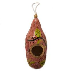Blossoms on Blush,'Hand Painted Gourd Birdhouse from Peru'