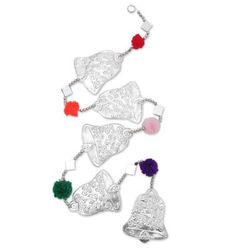 Celebration Rhythm,'Embossed Aluminum Bell Garland with Glass Diamonds from Bali'