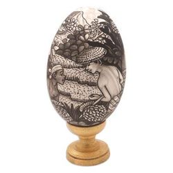 Rice Farmer,'Artisan Crafted Balinese Wood Egg Sculpture'