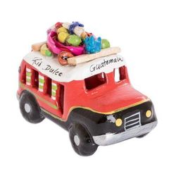 Red and Black Old Time Bus,'Red and Black Ceramic Bus Decoration from Guatemala'
