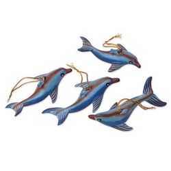 Joyful Flippers,'Handcrafted Jempinis Wood Dolphin Ornaments (Set of 4)'
