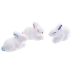 Gentle Triplets,'Set of 3 Ceramic Figurines of Bunnies in Pink and Blue Tones'